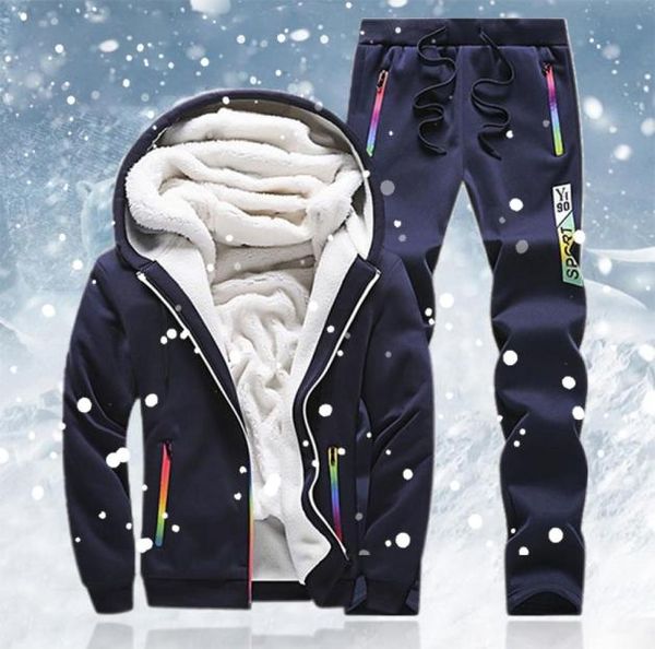 

new men hoodies set men039s fashion brand tracksuit suit male thick fleece sweatshirt jacketspants sportswear suit 206961739, Gray