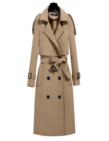 

women039s trench coats 2021 autumn elegant double breasted coat women turndown collar sashes korean vintage long female cx18971469576, Tan;black