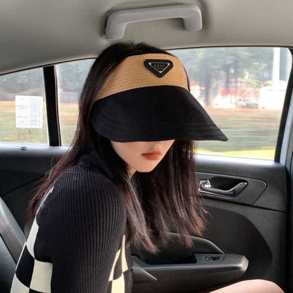 

r luxury hat grass woven duck tongue empty hat for women in spring and summer beach sun protection shading hair hoop straw face covering sea, Blue;gray