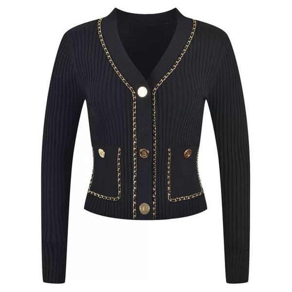 

women's knits tees autumn and winter classic metal buckle everything matching slim vneck knitted cardigan thin coat 230803, White