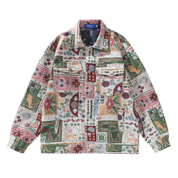 

men's jackets harajuku chinoiserie embroidery cargo jacket fashion vintage oversize versatile jacquard casual coats 2023 230803, Black;brown