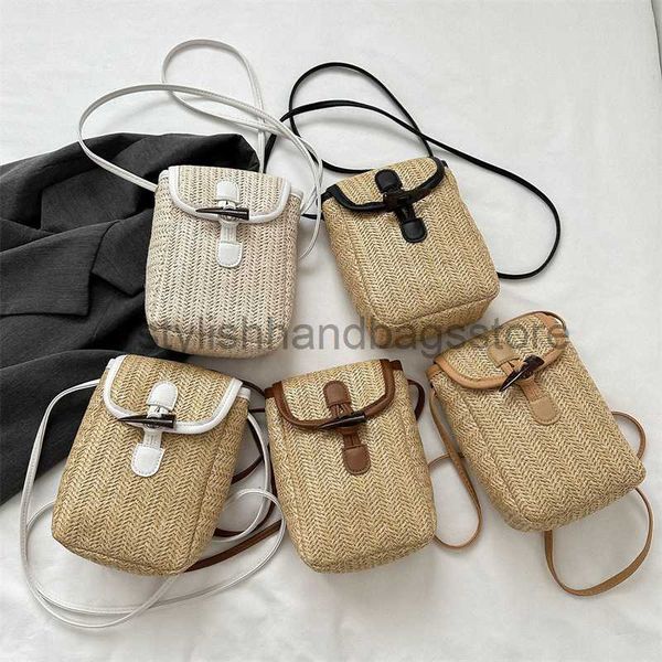 

beach grass woven fashionable and temperament splicing single shoulder 2023 summer minimalist foreign style mobile phone casual trendstylish