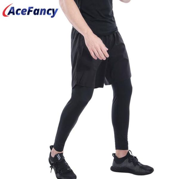 

running pants men shorts and leggings 2in1 sportswear sports gym fitness sport traning sportwear for 716043740535, Black;blue