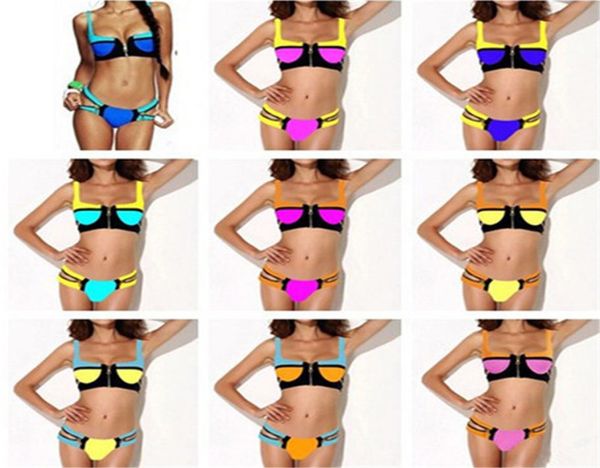 

fashion swimwear for women zipper decor pushup padded skimpy bikini bottom brand swimsuit 9 colors 7617601, White;black