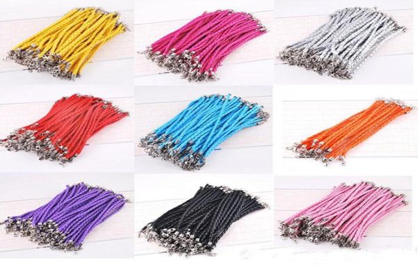 

100pcslot 205cm pu leather braided charm chain bracelets love for diy jewelry bead lobster clasp link chains9247466, White;red