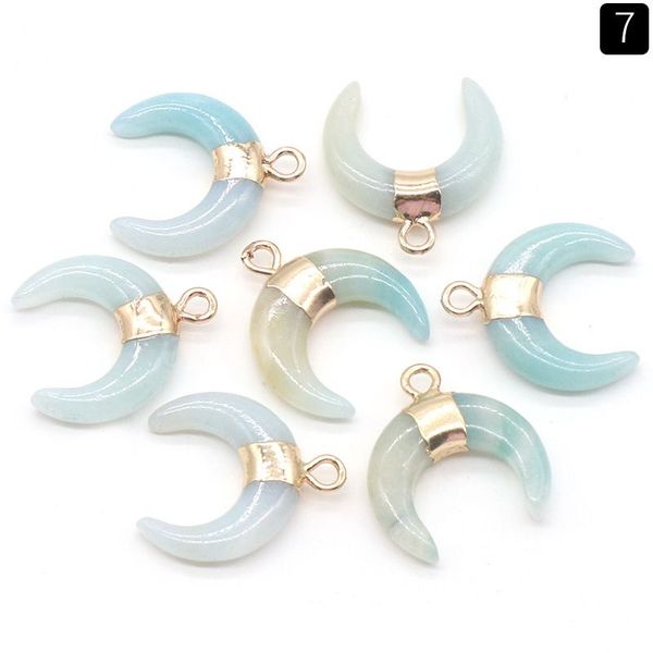 

natural crystal stone crescent moon charms lazuli labradorite rose quartzpendant for women necklace jewelry, Bronze;silver