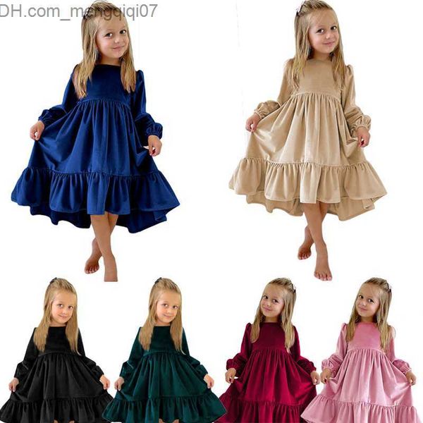 

girl's dresses men's swimwear girls' suede ruffled dress winter children's long sleeve pure cotton dress big children&#0, Red;yellow