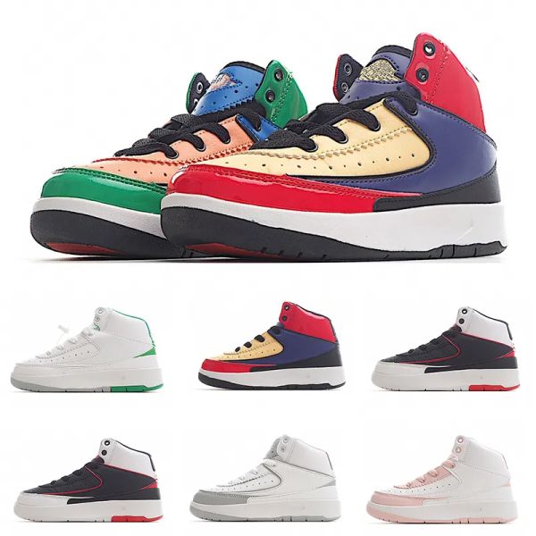 

kids jumpmen 2 basketball shoes chicago og mid 2s og seersucker lucky green multicolor cement grey toddler infants sneakers soft pink traine, Black