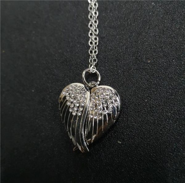 

sublimation blank wings locket po necklaces pendants with zircon fashion transfer printing jewelry consumables8902941, Silver