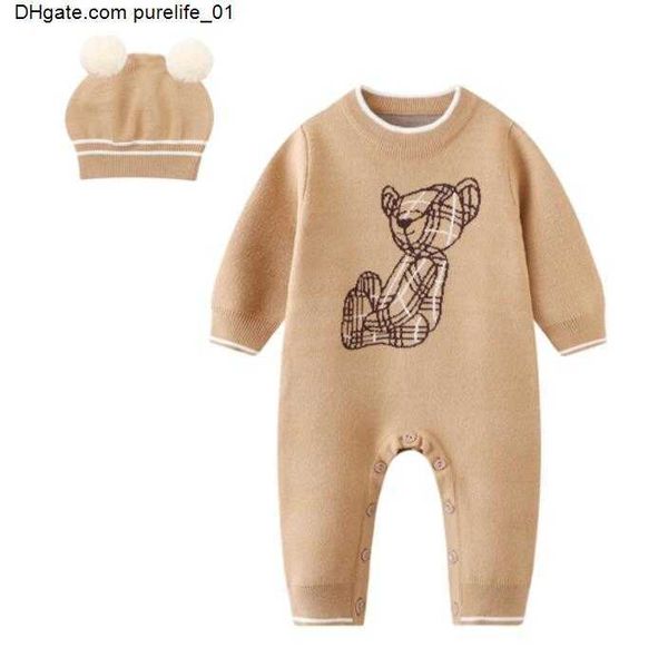 

baby knitted lovely rompers with hats autumn winter newborn cotton thicken warm jumpsuits infant cartoon bear onesies toddler kids romper, Blue