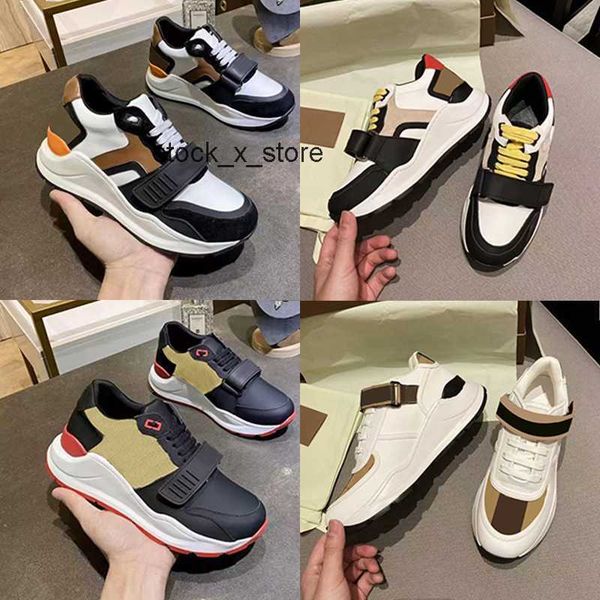 

newseason suede burberies burbreries chunky men laceup vintage quality check leather sneakers sneaker designer shades shoes women trainers p, Black