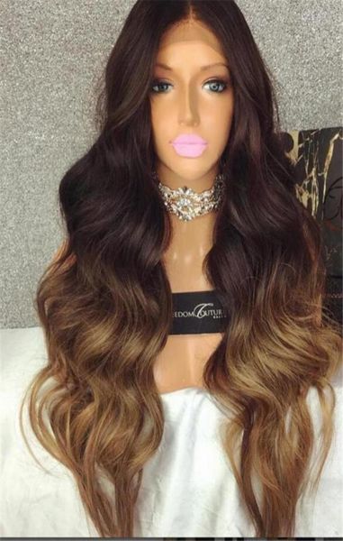 

150 density body wavy peruvian virgin human hair ombre full lace wigs 1bt30 lace front wig with baby hair around68598312782760, Black;brown