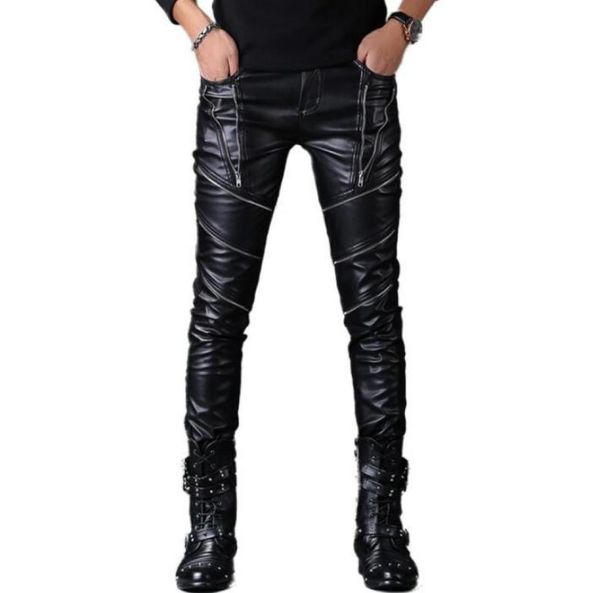 

men039s pants windproof warm motorcycle faux leather mens harem personality fashion pu trousers for men pantalon homme autumn5240148, Black