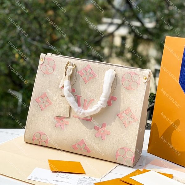 

cow leather onthego tote women one shoulder crossbody bag designer handbag multicolor s/m/l size color embossing shopping bag louise viuton