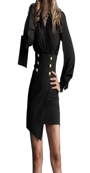 

2020 fashion women temperament dress double breasted long sleeve vneck suit style buttock wrapping slim skirt for female8380274, Black;gray