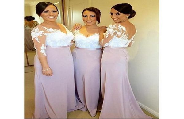 

vintage white applique prom dress long sleeve lace bridesmaid dresses wedding party dresses white and lavender bridesmaid gowns bu3706983, White;pink