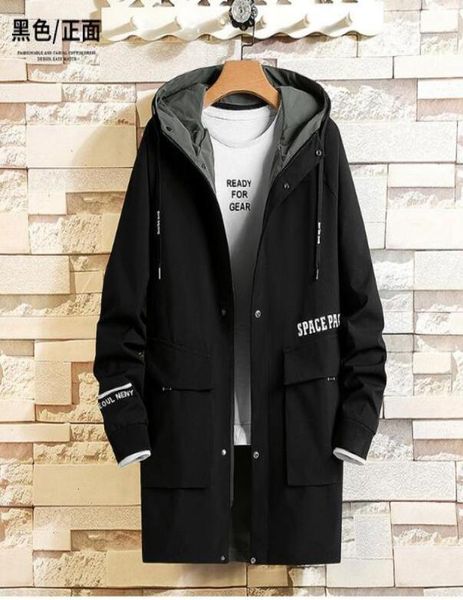 

spring autumn men039s jacket windbreaker long section new korean version trend coat plus fat plus size hooded jackets outerwear5569327111, Black;brown
