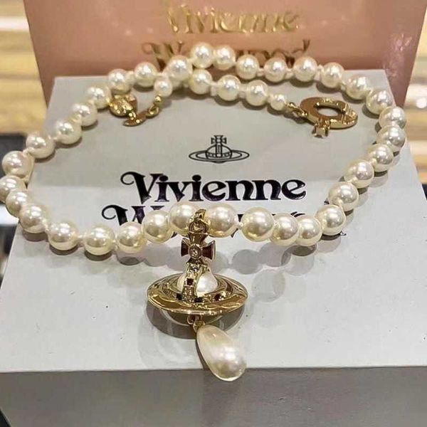 

pendant necklaces western empress dowager vivian classic 3d saturn water drop pearl necklace female and luxury planet collar chain leisure t, Silver