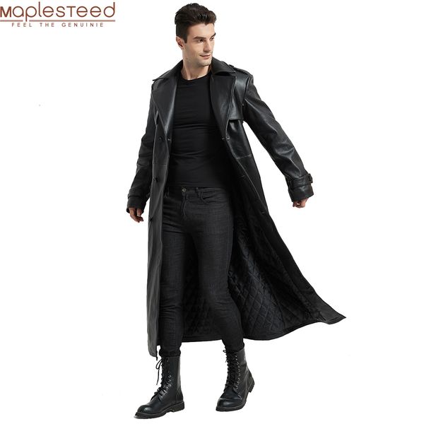 

men's vests ultra long men leather coat quilted 100 natural cowhide male trench winter euro us size sleeve 66 69 chest 106 130 m 4 2308, Black;white