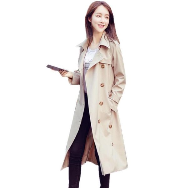

2019 new fashion spring autumn trench coat women casual slim doublebreasted drawstring loose x long coat female overcoat c1664325941, Tan;black
