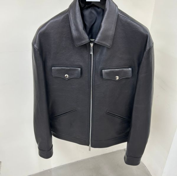 

di home mens luxury real genuine leather jacket outwear designer luxury gift fathers day glossy padding jacket men italian baseball jacket, Black