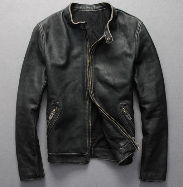 

vintage genuine leather jacket men black cowskin short simple motorcycle jacket men039s thin leather coat chaqueta cuero hombre3014422