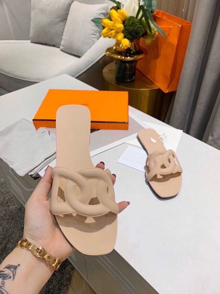 

luxury designer sandals slippers with box flat slides women shoes genuine leather sandal summer flip 0802, Black