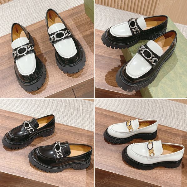 

platform loafers 2023 new college style g chain loafers girls dress shoes platform shoes luxury designer loafers leather casual shoes size 3, Black