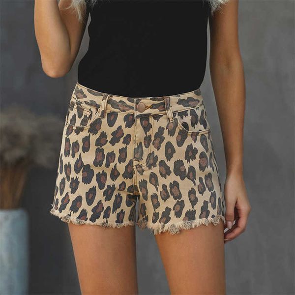 

purple brand summer new leopard print fashion denim shorts women's worn casual pants 78086 ess female ripped jeans for women, Blue