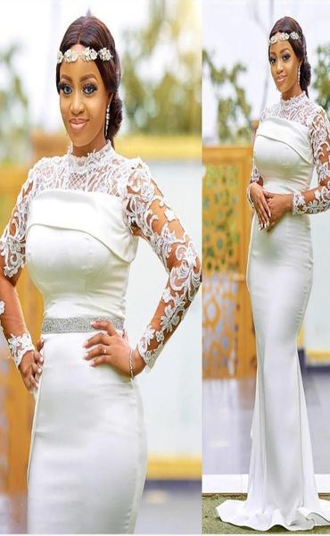 

arabic style white mermaid wedding dresses 2022 sheer neck lace long sleeves plus size sweep train garden country bridal party gow8995585