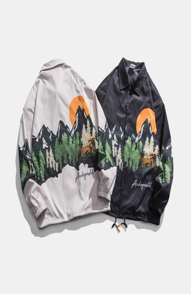 

men zip up mountain print reversible teddy jacket g5bi01282199388771524, Black;brown