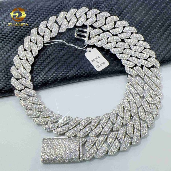 

high thickness custom hip hop jewelry 15mm vvs moissanite cuban link necklace 925 silver cuban link chain