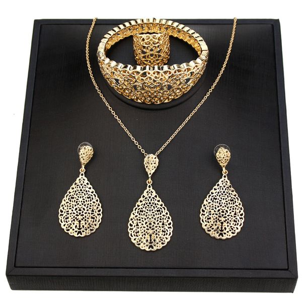 

wedding jewelry sets sunspicems gold color metal arabic women jewelry set hollow bangle earring necklace ring indian wedding bijoux dubai br, Slivery;golden