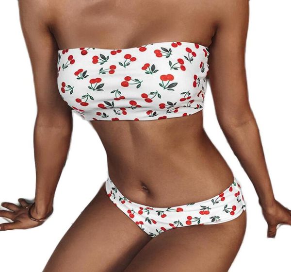 

cherry printed cute student bikini swimsuit strapless swimsuit sets two piece swimwear ladies girl seperate swimsuit6562407, White;black