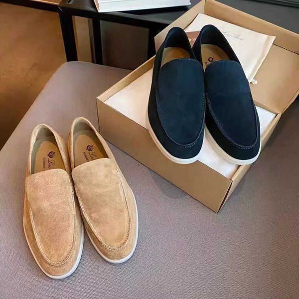 

loro * piana classic suede lp thick sole with flat sole casual single shoe lazy loafers men's shoes, Black