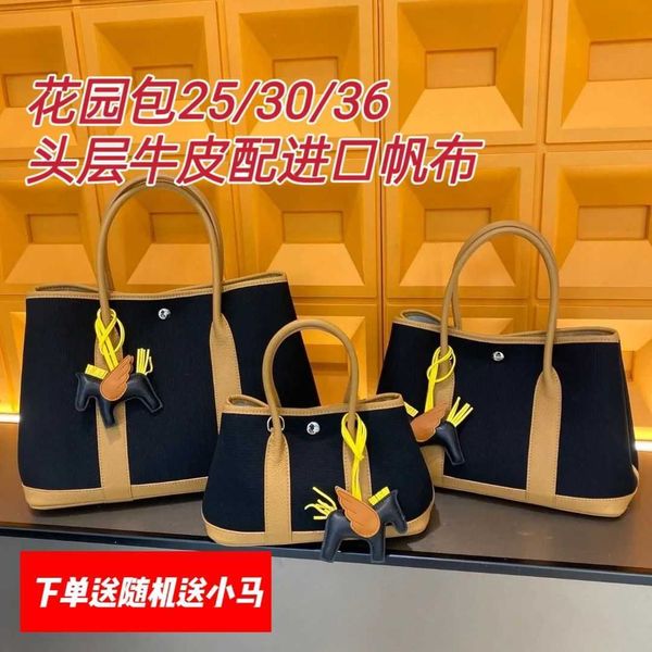 

wholesale original party garden home tote bags online shop 2023 new canvas with layer cowhide womens bag handbag high capacity genuine leath