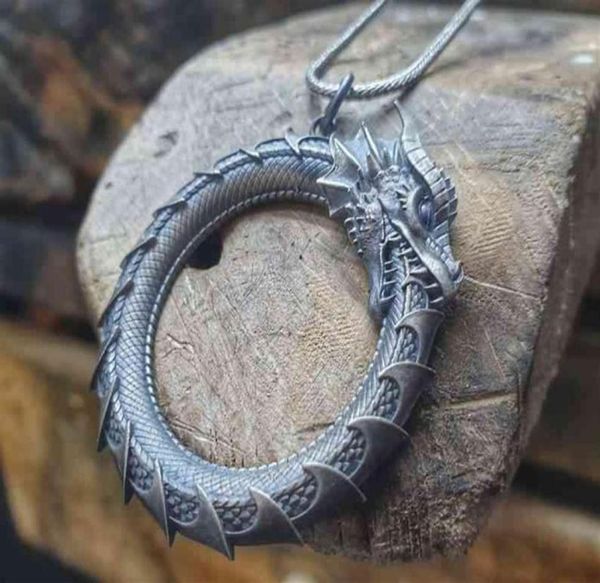 

ouroboros pendant necklace men's metal dragon pendant hip hop necklace personalized ins punk jewelry accsori 202121724146186, Silver