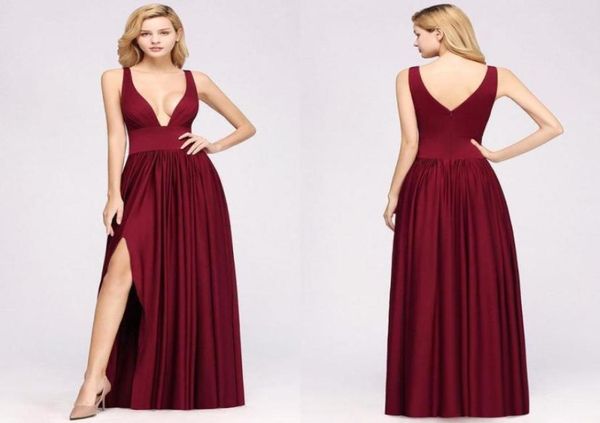 

real pictures burgundy aline bridesmaid dresses spaghetti open back wedding guest gown long formal party evening prom dress6273252, White;pink