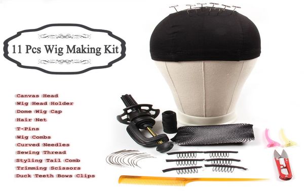 

alileader 11 sets wig starter kit canvas block head with stand dome wig cap combs curved needles t pins thread for making wigs6720503