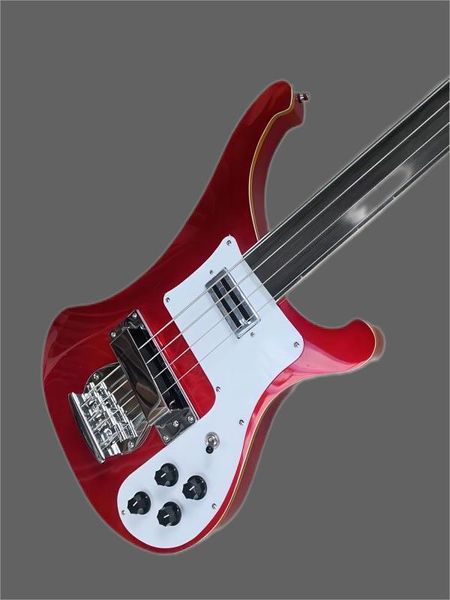 

4 string no fidget metal red electric guitar with rosewood fidget board, white pickguard