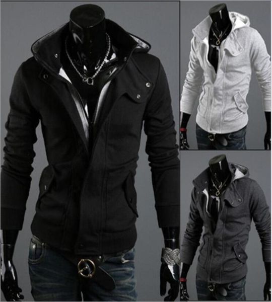 

new fashion men039s casual hooded cardigan jacket coat man outerwear clothing 212 black dark gray light gray3351012, Black;brown