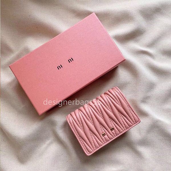 

woman short wallets pink and black card holder mini purse fashion designer genuine leather fold pleated wallet with p pocket, Red;black