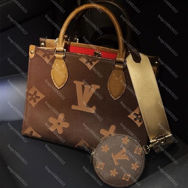 

onthego women one shoulder crossbody bag designer handbag high capacity shopping bag genuine leather bags embossing mommy louise viuton vutt