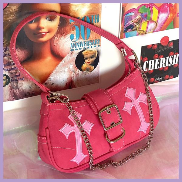 

evening bags y2k barbecore barbify life color girl red pink cross chains messenger bag 230803