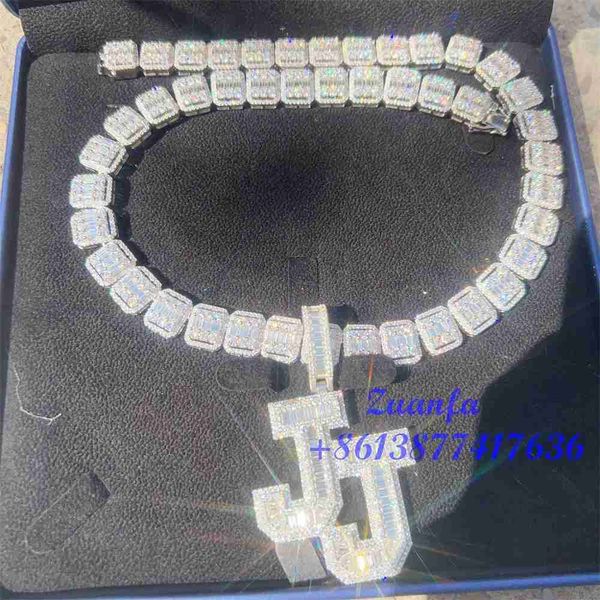 

custom vvs hiphop initial name pendant with cuban link chain 925 sterling silver baguette moissanite letter iced out pendant