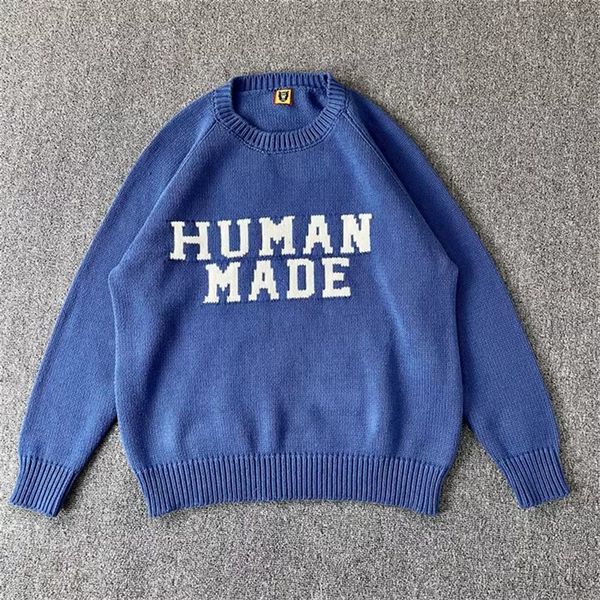 

men's sweaters human made 23aw rabbit jacquard weave loose and comfortable knitwear sweater lovers round neck insert women's 23080, White;black