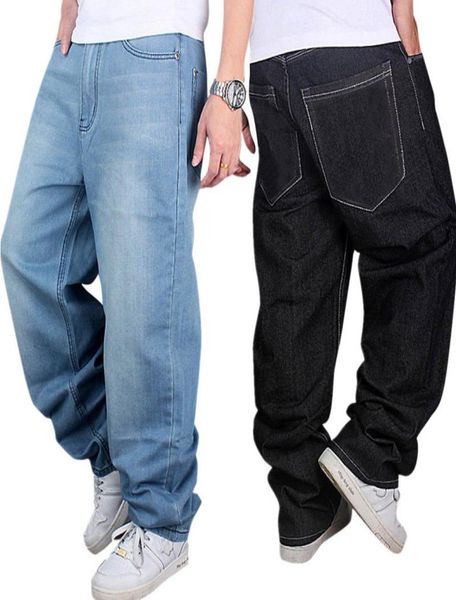 

fashion men039s jeans baggy loose denim hiphop rap skateboard pants streetwear2359887, Black