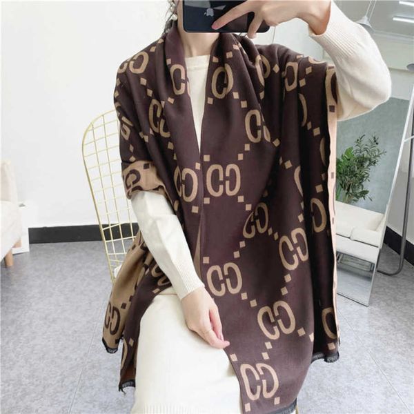 

classic designer cashmere warm scarf double cashmere like scarf for women's autumn and winter new korean sided thickened warm keeping c, Blue;gray