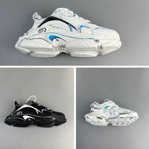 

triple s sketch designer sneakers for men and women black and white double foam and mesh sneakers