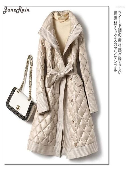 

women039s trench coats junerain midlength women winter stand collar rhombus quilting padded coat jacket ropa mujer invierno pa4369059, Tan;black